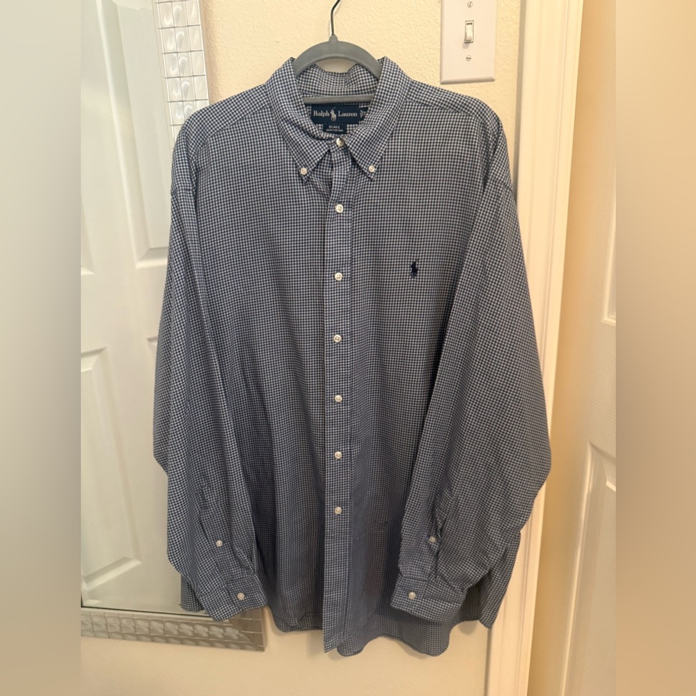 Ralph Lauren Navy and White Gingham Button-Down Shirt - XL